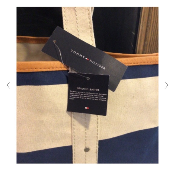 Tommy Hilfiger Canvas Leather Tote Beach Bag - Picture 2 of 5